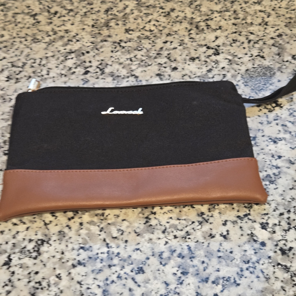 LOVEVOOK Two-Tone Canvas & Vegan Leather Wristlet